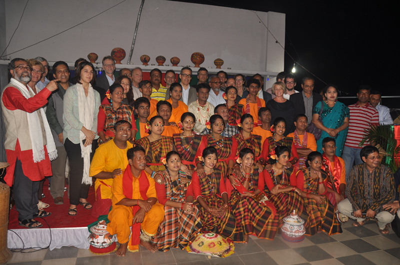 Members of a Swiss Delegation pictured with a local cultural team following their visit to HYSAWA-SDC project sites in Jessore